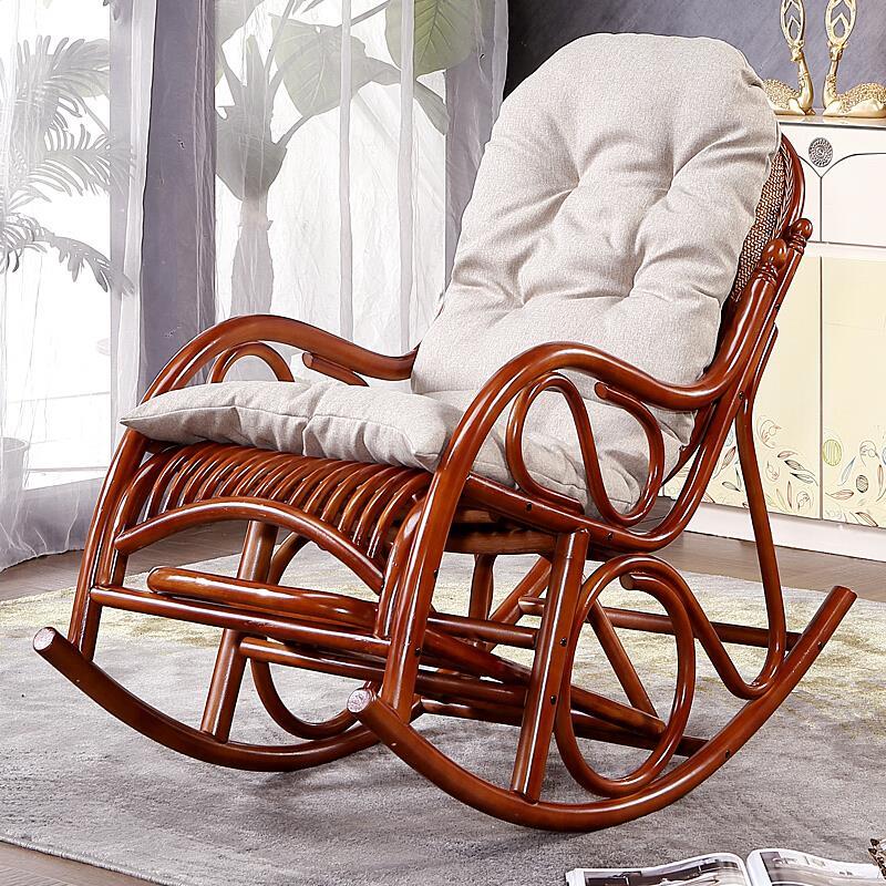Balcony Real Rattan Weaving Rocking Chair Rattan Chair Reclining Chair Adult Nap Lunch Break Indoor Elderly Leisure Chair