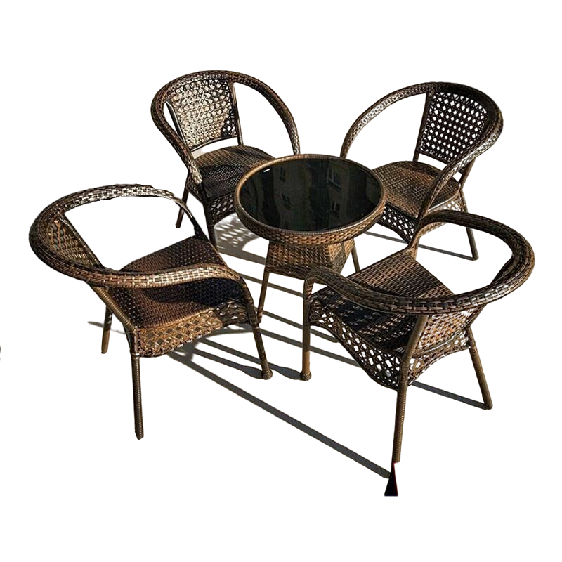 4 Chairs 60 Black Glass Round Table Outdoor Balcony Three Piece Set Outdoor Villa Courtyard Rattan Terrace Simple Leisure Small Tea Table