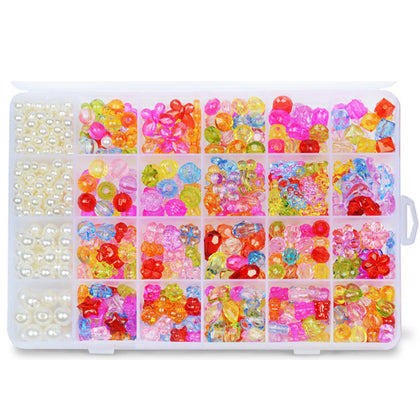 24 Grids Diy Crystal Jewellery Stone Pearl Beads used to Make Bracelet Beads and Jewelry Making Gem Set with Transparent Box(450pcs)