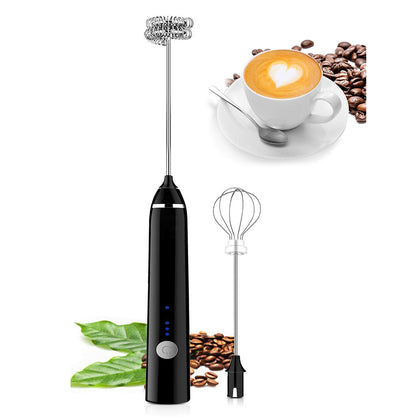 Milk Frother Handheld Foam Maker USB Rechargeable Coffee Frother with 2 Stainless whisks,3-Speed Adjustable Mini Blender for Cappuccino,Latte,Egg Mix