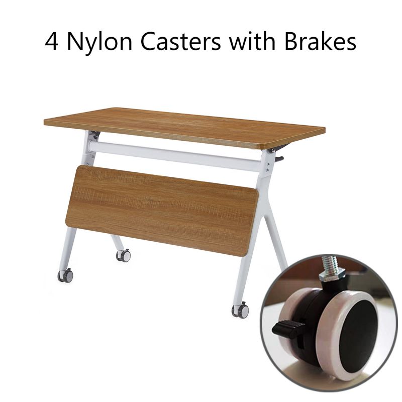 ECVV Flipper Training Table Nesting Folding Desk with Casters for Business Office One Touch Flip Mechanism and Modesty Panel Wood Rectangular