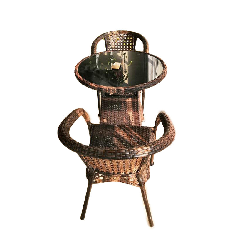 Rattan Chair Tea Table Three Piece Set Balcony Household Leisure Weaving Small Outdoor Cafe Dining Table And Chair Combination 65 Integrated Square