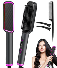 ECVV Hair Straightener Brush, Ionic Hair Straightening Comb for Women, 20s Fast Heat & Temp Set (80-230°C), LED Display/Anti-Scald, Salon Styling at Home