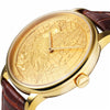 CHIYODA Men's Watch, Swiss Quartz Wrist Watch With Leather Strap, 24K Gold Plated With Carving Process Of Map And Eagle Pattern