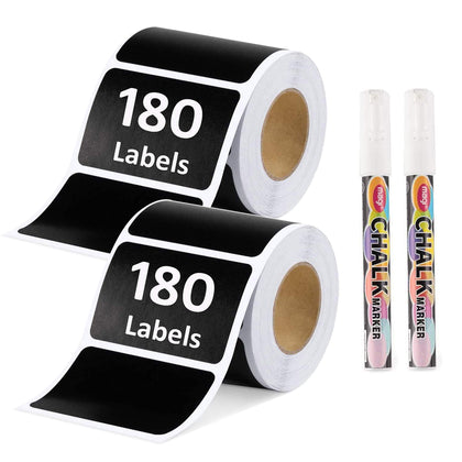 5 Rolls Reusable Waterproof Chalkboard Labels Pantry and Storage Blackboard Stickers for Glass, Cups, Containers, Canisters with Chalk Marks, 55X34mm