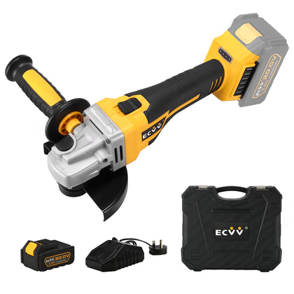 ECVV 20V Cordless Angle Grinder,115/125mm 800W Power Grinder, Fast Charger, 9000RPM Brushless Motor, 2-Position Adjustable Auxiliary Handle