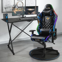 ECVV RGB LED Gaming Chair and Gaming Desk Set Plus Size Oil Wax Leather Chair with Carbon Fiber Textured Gaming Table for E-sports Player Gaming Anchor