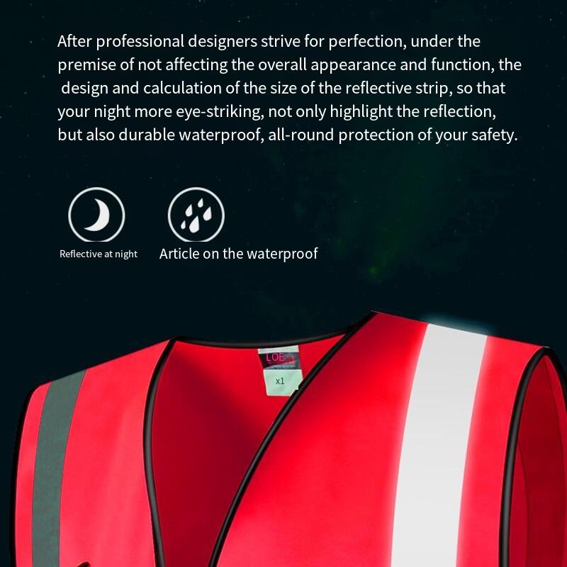 10 Pieces Multi-Pocket Zipper Reflective Vest Red Safety Vest with 4 Reflective Strips Safety Vests for Environmental Sanitation Construction Riding Running