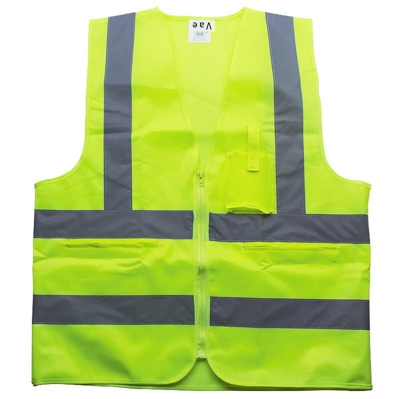 10 Pieces Multi Pocket Safety Vest Reflective Vest for Sanitation Road Construction Rescue Night Runing Riding - Fluorescent Yellow