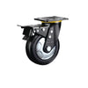C3-5 Inch Flat Bottom Double Brake Heavy Black High Elastic Natural Rubber Caster Universal Wheel 4 Sets / Set