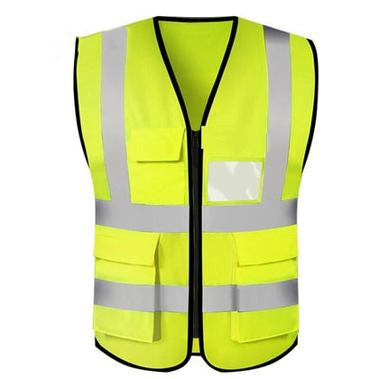 6 Pieces Reflective Vest Reflective Suit Cycling Traffic Construction Environmental Sanitation Vest (Multi Pocket Zipper Fluorescent Yellow Uniform Size)