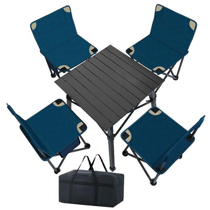 Outdoor Table And Chair Set Folding Aluminum Table Barbecue Picnic Table And Chair Balcony Stool Portable Camping Table And Chair 4 Chairs 1 Table