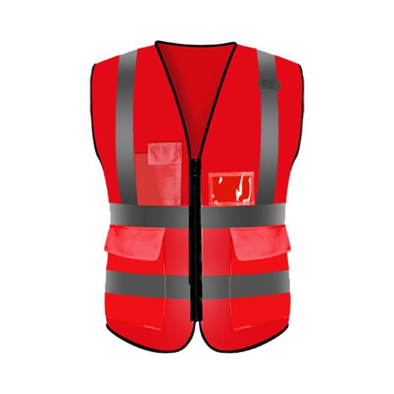 10 Pieces High Visibility Safety Vest With Reflective Strips And Zipper Pockets Construction Work Uniform Securities Clothing - Red