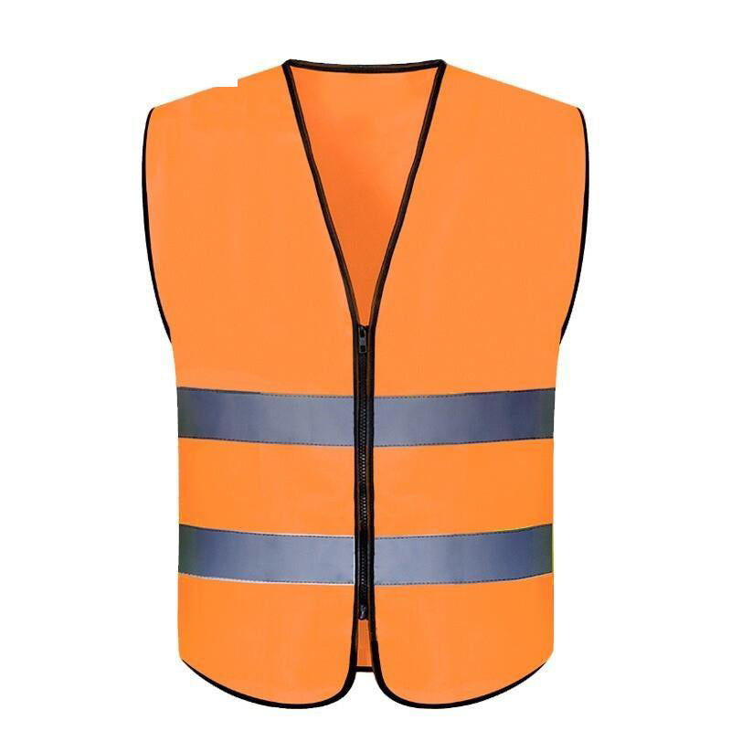 10 Pieces Zipper Reflective Safety Vest Car Traffic Safety Warning Vest Double Reflective Strip for Sanitation Construction Riding - Fluorescent Orange