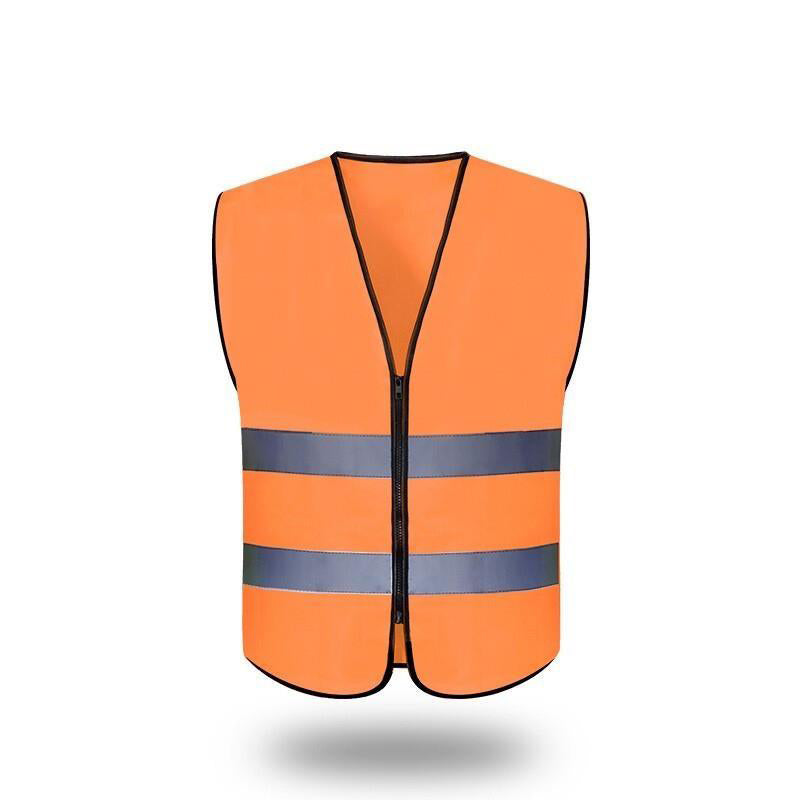 10 Pieces Zipper Reflective Safety Vest Car Traffic Safety Warning Vest Double Reflective Strip for Sanitation Construction Riding - Fluorescent Orange