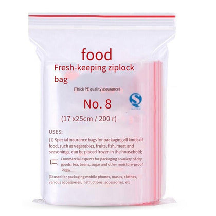 10 Bags 200 Pieces/Bag Plastic Bag Food Fresh-keeping ziplock bag 17cm * 25cm