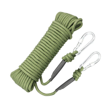 40m Safety Rope Steel Wire Core Fire Fighting Escape Rope Floor Rock Climbing Self Rescue Rope Diameter 8mm Long 40m Double Hook Army Green