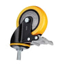 5 Inch Plastic Caster with Double Brakes 4pcs Pack Orange Yellow Polyurethane (PU) Caster Medium Single Ball Bearing Universal Wheel - 4pcs