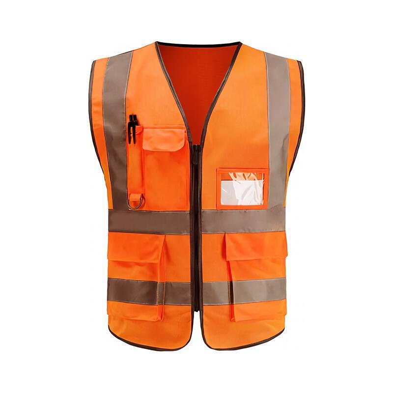 6 Pieces Fluorescent Orange Multi-Pocket Reflective Vest Reflective Back Center Warp Knitted