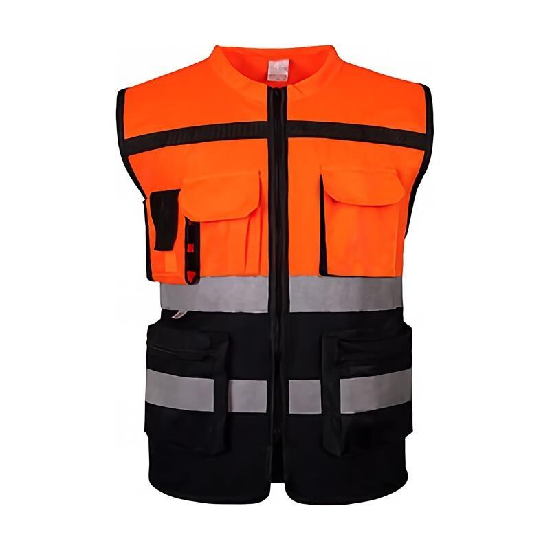6 Pieces Multi-Pocket Reflective Vest Reflective Back Center Warp Knitted Fluorescent Orange