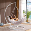 Hanging Chair Hanging Basket Rattan Chair Swing Indoor Rocking Chair Hammock White (garden Flower)