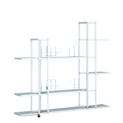 Flower Rack Multi-storey Living Room Floor Type Storage Rack Balcony Decoration Rack Layout Iron Art Simple Modern Fleshy Green Rose Pot Balcony Movable Wheeled H9037 White Yarn Pattern [length 120 Width 26 Height 114.5]