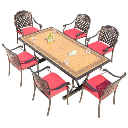 Outdoor Cast Aluminum Table And Chair Ceramic Tile Table And Chair European Outdoor Courtyard Villa Garden Terrace Cast Aluminum Table And Chair 8 + 1