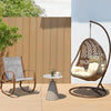 Hanging Basket Rattan Chair Bird's Nest Chair Family Hammock Indoor Balcony Drop Rocking Chair Brown + Tea Table + Chair +Thickened Suspender