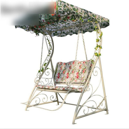 Outdoor Swing Indoor Hanging Basket Iron Hanging Orchid Rocking Chair Double Swing Hanging Chair White Lattice + Pedal + Awning With Chain