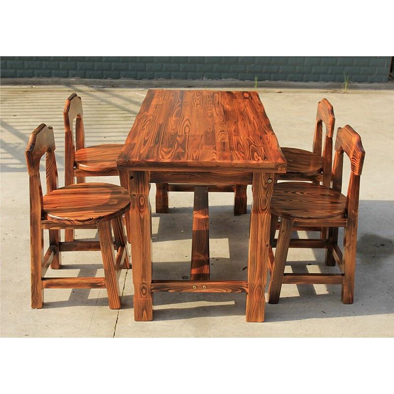 Outdoor Carbonized Anticorrosive Wood Table And Chair Combination Courtyard Open Balcony Garden Solid Wood 80 CM Square Table 4 Chairs