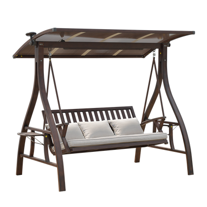 Rocking Chair Reclining Chair Swing Aluminum Alloy Outdoor Courtyard Rocking Chair [Upgrade Aluminum Roof + Pedal] Double Seat With Solar Lamp
