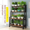 Iron Stepped Flower Rack Floor Type Balcony Anti-corrosion Wood [black Frame Carbonized Wood] 4 Floors 120 *156 With Wheels