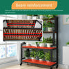 Iron Stepped Flower Rack Floor Type Balcony Anti-corrosion Wood [black Frame Carbonized Wood] 4 Floors 120 *156 With Wheels
