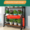 Iron Stepped Flower Rack Floor Type Balcony Anti-corrosion Wood [black Frame Carbonized Wood] 4 Floors 120 *156 With Wheels
