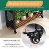 Iron Stepped Flower Rack Floor Type Balcony Anti-corrosion Wood [black Frame Carbonized Wood] 4 Floors 120 *156 With Wheels