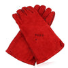 One Pair Electric Welding Gloves Heat Insulation And Wear Resistance Cow Leather Welding High Temperature Resistance Thickening Lengthened Industrial Labor Protection Gloves Red L