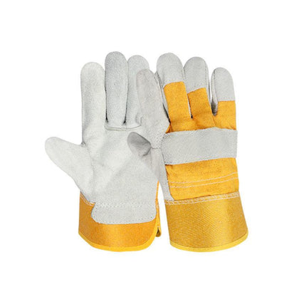 10 Pairs Short Cow Leather Welding Gloves Two Layer Cow Leather Welding Welder's Special Anti Scalding Wear Resistant Heat Insulation Labor Protection Gloves Palm