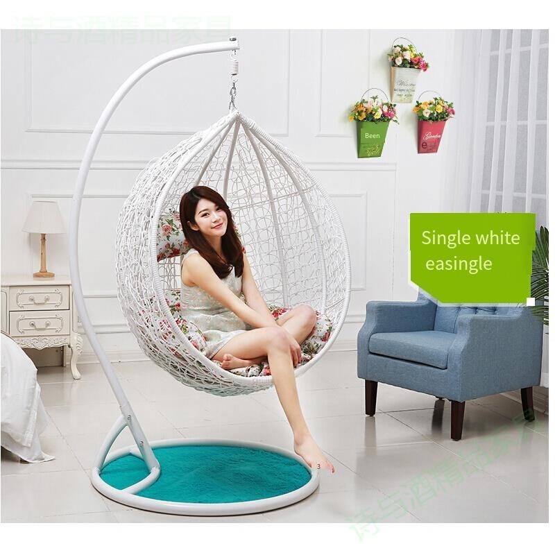 Household Hanging Basket Rattan Chair Indoor Cradle Chair Orchid Rocking Chair Lazy Person Cradle Hanging Chair Single White (thin Rattan, No Armrest)