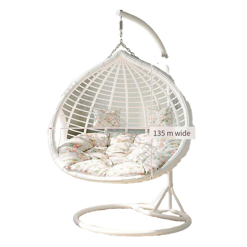 Hanging Basket Rattan Chair Swing Outdoor Household Bedroom Leisure Lazy Indoor Balcony Hammock Cradle Rocking Double White (with Armrest)