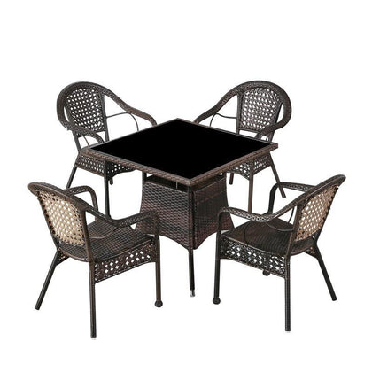 Outdoor Courtyard Table And Chair Combination Balcony Rattan Three Piece Set Modern Simple Home Stay Rattan Chair Resort Courtyard Teahouse PE Imitation Leisure Combination 2 High Back Chairs + 64 Storage Table