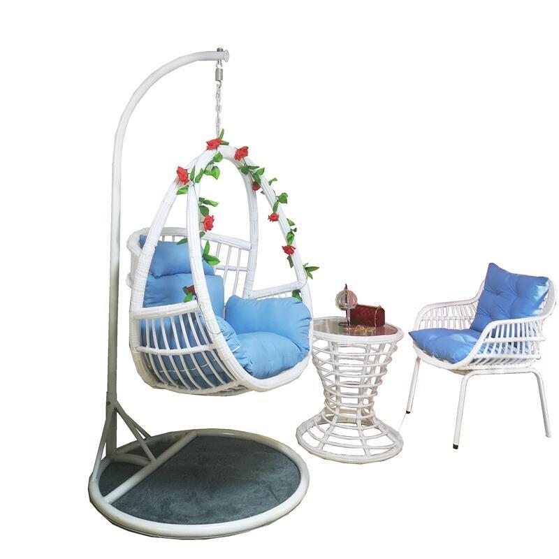 Balcony Hanging Basket Rattan Chair Swing Cradle Indoor Household Bird's Nest Hammock Lazy Courtyard Tables And Chairs Leisure Furniture Space Basket White Single + Tea Table + Leisure Chair