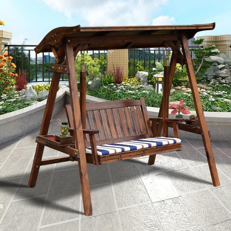 Outdoor Swing Anticorrosive Solid Wood Hanging Chair Household Indoor Courtyard Villa Roof Garden Rocking Wooden Roof (without Cushion)