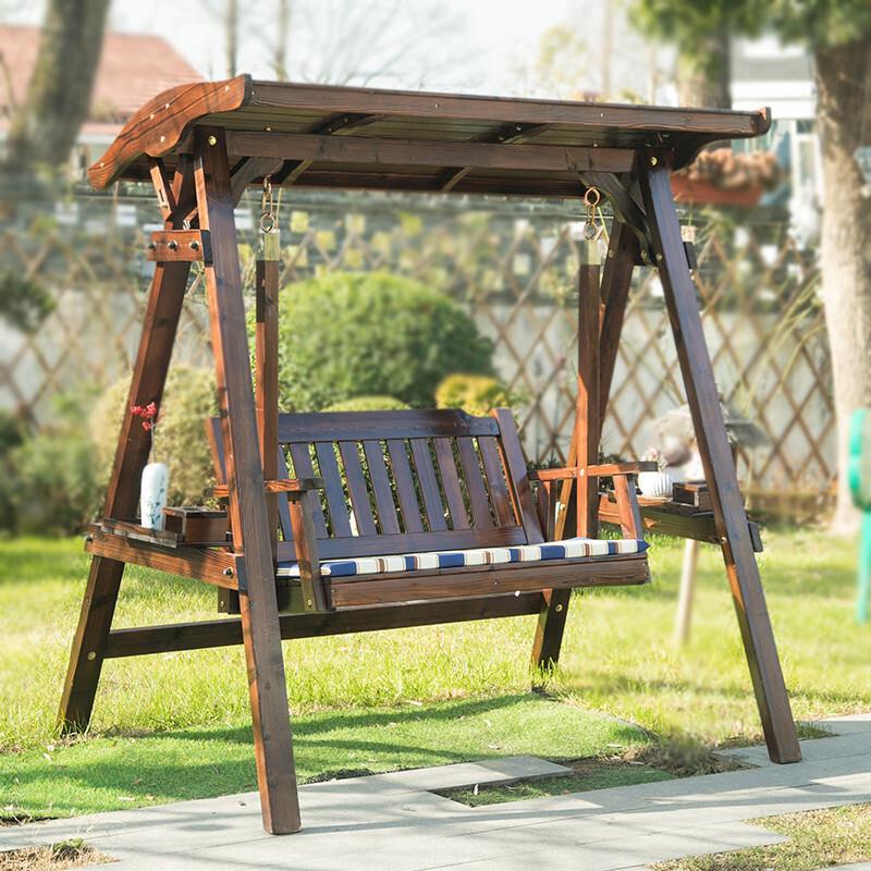 Outdoor Swing Anticorrosive Solid Wood Hanging Chair Household Indoor Courtyard Villa Roof Garden Rocking Wooden Roof (without Cushion)