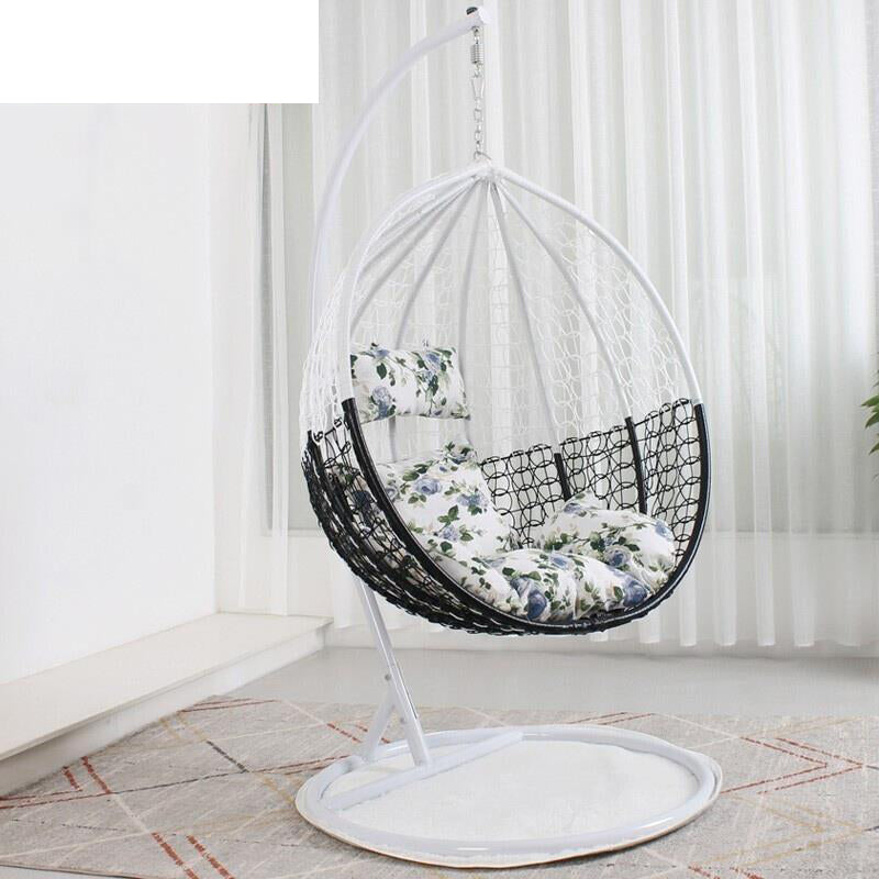 Hanging Basket Rattan Chair Net Red Chair Bird's Nest Living Room Balcony Swing Single Nordic Fashion Rocking Double Coffee Table Single White Armless + 7 Gifts