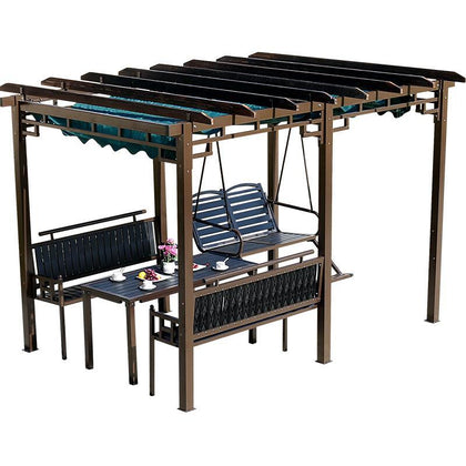 Grape Shelf Antiseptic Wood Courtyard Canopy Courtyard Outdoor Pavilion Swing Sunshade Carbonized Plastic Climbing Simple Black Plastic Wood Grape Shelf + Table + Seat Plate + Swing