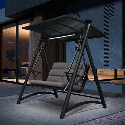 Courtyard Swing Chair Outdoor Rain Proof Leisure Household Aluminum Alloy Swing Swing Jebel [solar Lamp PVC Rain Proof And Sunshade Ceiling]