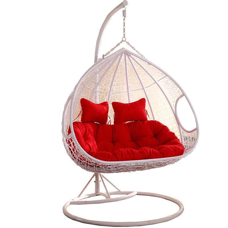 Double Basket Rattan Chair Hanging Household Hammock Indoor Leisure Balcony Swing Lazy Bird's Nest Drop Chair Cradle Chair Single White Flagship