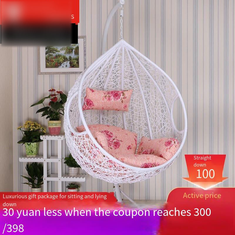 Hanging Basket Rattan Chair Double Swing Lazy Bird's Nest Rocking Balcony Family Hammock Adult Indoor Single White [with Armrest]