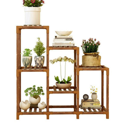 6 Pieces Flower Rack Household Solid Wood Indoor Living Room Storage Rack Lvluo Fleshy Multi-layer Plant Balcony Flower Pot Rack Floor Type K222
