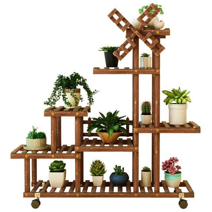 6 Pieces Flower Rack Fleshy Green Pineapple Balcony Storage Solid Wood Multi-storey Living Room Indoor Floor Plant Potted Simple Flower Rack Q Basic Model
